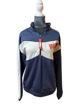 Y2K Puma Navy, White & Red Half-Zip Hooded Pullover Size XL